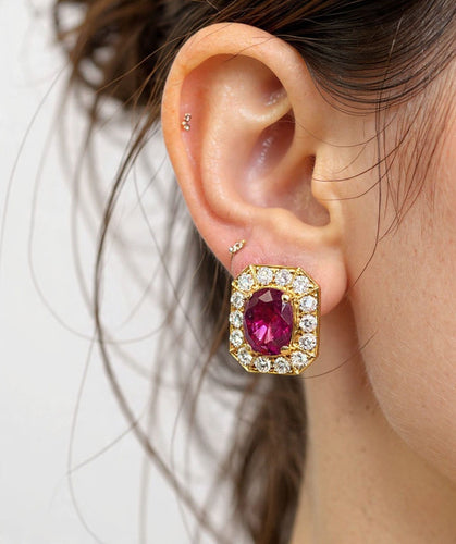 Boucles d'oreilles Boucles d'oreilles en or jaune 18 carats, rubis et diamants, 1883 E 58 Facettes