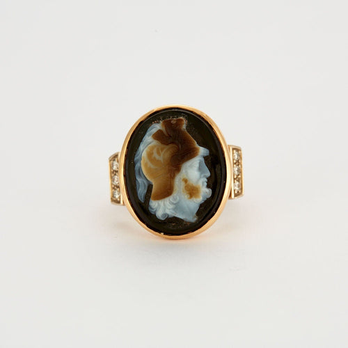 Bague 53.5 BAGUE CAMEE FIN ANCIEN ONYX OR DIAMANTS 58 Facettes 31300537