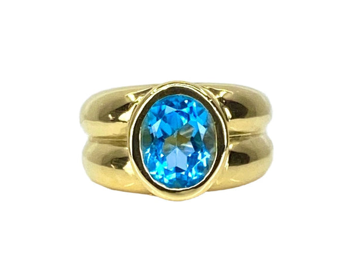 Bague 52 Bague en or jaune et topaze bleue 58 Facettes AB611