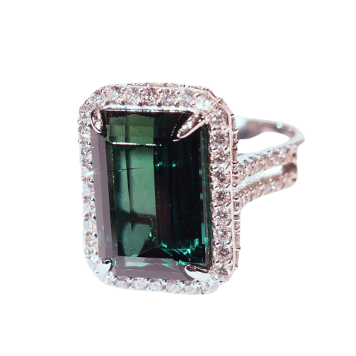 Bague 54 Bague tourmaline verte et diamants en or blanc 58 Facettes 4415