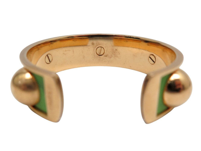 Bracelet bracelet HERMES jonc en cuir vert et metal dore en metal 58 Facettes 272252