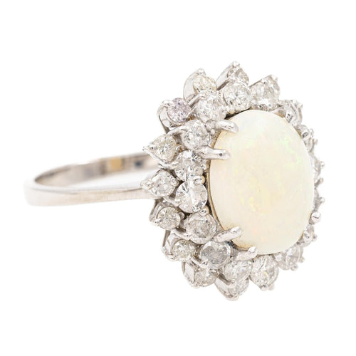 Bague 56 Bague Marguerite Or blanc Opale, Diamant 58 Facettes 2308980CN