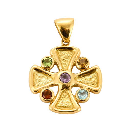 Pendentif Pendentif croix en or jaune, améthyste, péridots, citrine et topaze 58 Facettes CAN10981