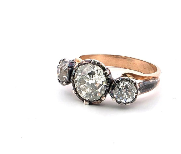 Bague 55 Bague en or rose et argent avec diamants old mine 1,85ct et 1,10ct 58 Facettes
