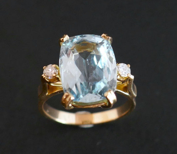 Bague 57 Bague Aigue Marine & Diamants. 58 Facettes C33-01
