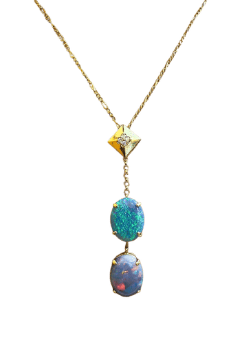 Collier Collier maille figaro en or jaune , diamants  et opales d’Australie 58 Facettes
