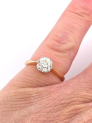 Bague 56 Solitaire en platine et or jaune 18 carats serti d'un diamant ancien de 1,50 carat 58 Facettes