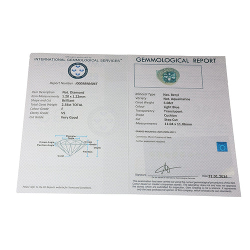 Bague Bague en or blanc avec aigue-marine et diamants certifiés 58 Facettes