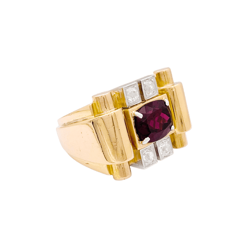 Bague 54 Bague "tank", deux tons d'or, grenat et diamants. 58 Facettes 34577