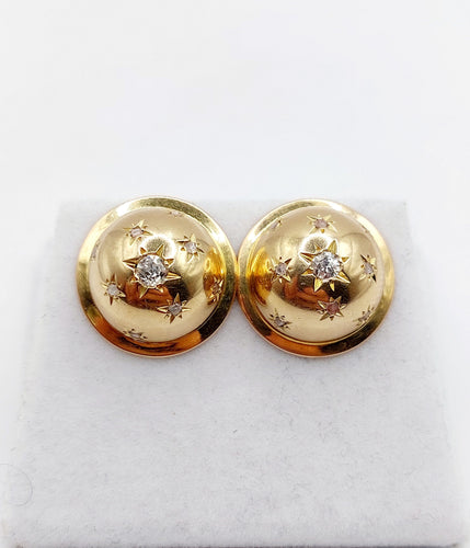 Boucles d'oreilles Puces d'oreilles art deco or 18k demi sphère ornée de diamant tailles anciennes en sertis étoilés (circa 1950) 58 Facettes A03419