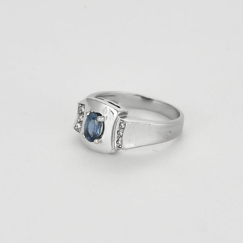 Bague 55 Bague en Or blanc 18k Saphir 58 Facettes MAN1436