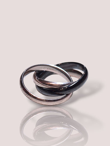 CARTIER - Inel vintage din aur alb, ceramică Trinity 