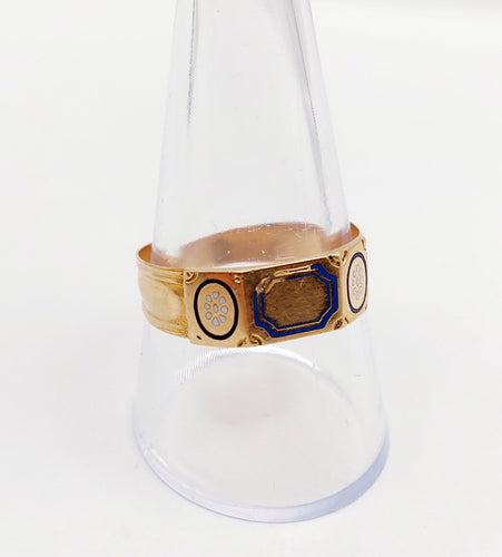 Bague 61.5 Bague chevalière victorienne en or rose 18k décorée d’émail et de fleurs 58 Facettes A06459