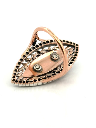 Prsten Belle Époque markýzové zlato a Stříbro, staré diamanty 