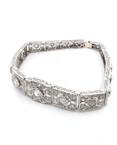 Bracelet Superbe bracelet Art déco français en platine serti de diamants de 4,50 ct 58 Facettes