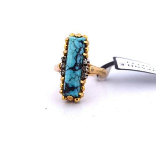 Bague 55 Anello vintage in oro giallo 18 kt con turchese e diamanti 58 Facettes