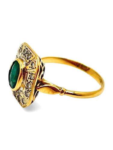 Bague 53.5 Bague or jaune émeraude 1 ct et diamants 0,15 ct 58 Facettes