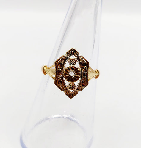 Bague 53.5 Bague marquise Art Déco or jaune, diamant taille rose (circa 1910) 58 Facettes A06376