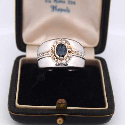 Bague 58 Bague vintage en or blanc avec saphir et diamants 58 Facettes