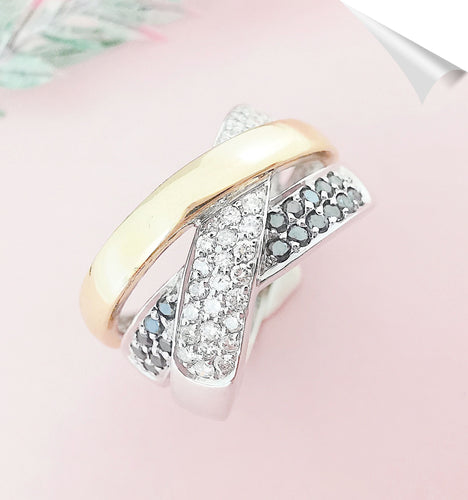 Bague 54.5 Bague Croisée Diamants Blancs et noirs 58 Facettes AA 1575