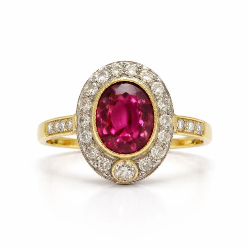 Bague 55 Bague vintage en or jaune avec rubellite et halo de diamants 58 Facettes 50347