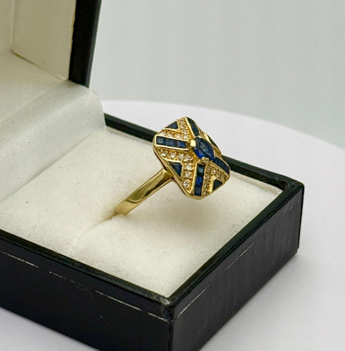 Bague 53 Bague vintage style Art Déco or jaune, saphirs et diamants 58 Facettes