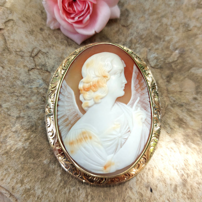 Pin cameo angel gabriel, 19th, gold and shell