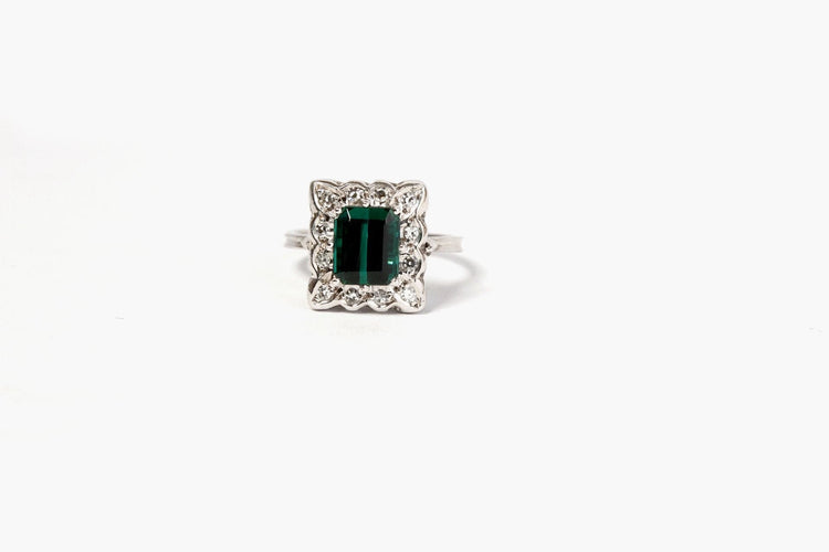 Bague 47 Bague Or blanc Tourmaline Diamants 58 Facettes