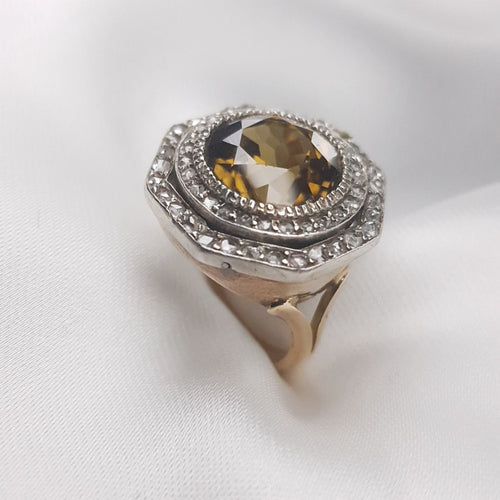 Bague 52 Bague or jaune Topaze Orange/Brun 58 Facettes