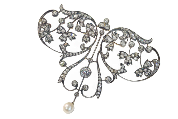 Pendentif Rêverie romantique : broche-pendentif en diamant victorien avec accent de perles 58 Facettes 22154-0348