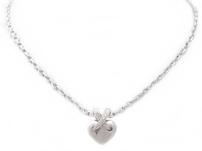 Collier collier CHAUMET pendentif coeur lien diamant or blanc chaine 40cm 58 Facettes 271718