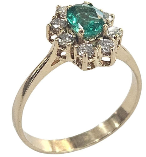 Bague 55.5 Bague rosette contemporaine en or jaune avec une émeraude de 0,6 ct AA+ et des diamants de 0,32 ct 58 Facettes E37