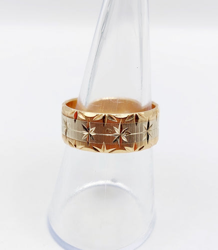 Bague 56 Large bague jonc alliance or rose et gris ciselée de motifs étoilés 58 Facettes A05173