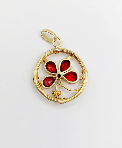 Ар нуво висулка с детелина от 18-каратово злато и розово шлифован диамант 