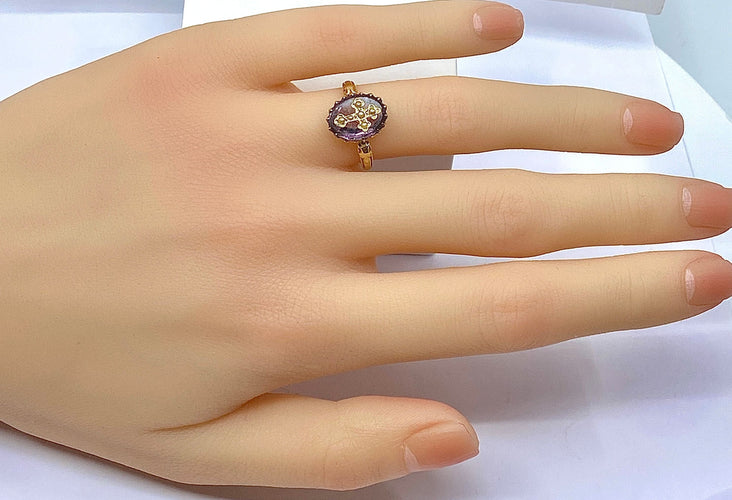 Bague 52 Bague en or jaune 18 carats ornée d’une croix en perles fines 58 Facettes AB561