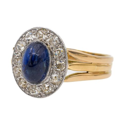 Ring Geelgoud, Witgoud Saffier, Diamant 