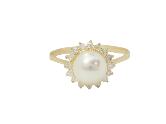 Bague 52.5 Bague en or jaune, perle de culture et diamants 58 Facettes 33428