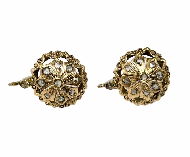 Boucles d'oreilles Boucles d'oreilles anciennes en or des années 1930 avec diamants naturels taille rose et fermoir catalan vintage 58 Facettes E29