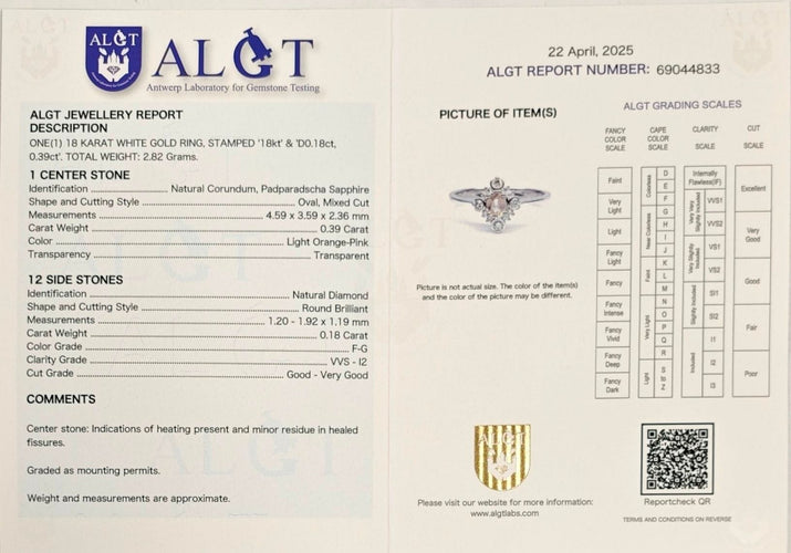 Bague 54 Bague en or blanc avec saphir Padparadscha et diamant 58 Facettes 69044833