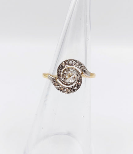 Bague 49 Bague tourbillon antique or 18k diamant taille rose 4 mm (circa 1900) 58 Facettes A06287