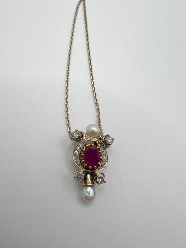 Collier Collier vintage or perle et rubis 58 Facettes