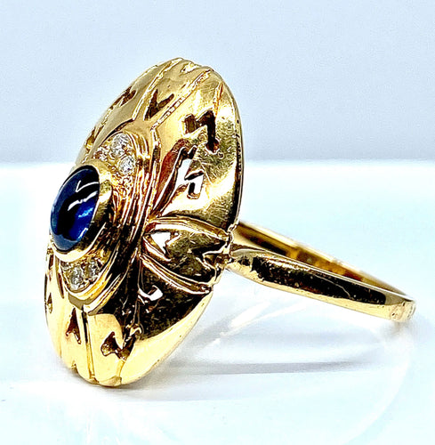Bague Bague en or jaune 18 carats ,saphir cabochon et diamants 58 Facettes AB232