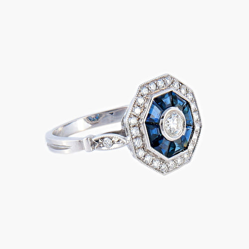 Sormus tyyli Art Deco Safiirit Timantit