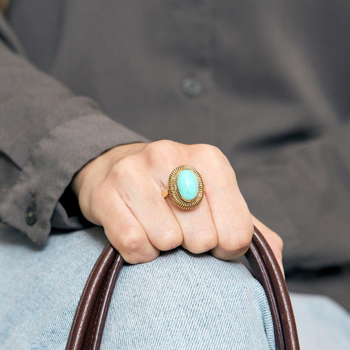 Bague 59 Bague or jaune et turquoise recomposée 58 Facettes PER0066