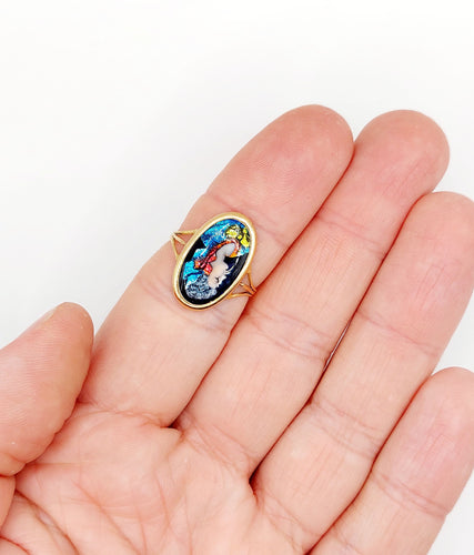 Bague 55 Bague Art nouveau Limoges plaque émaillée profil féminin en or 18k 58 Facettes A06418