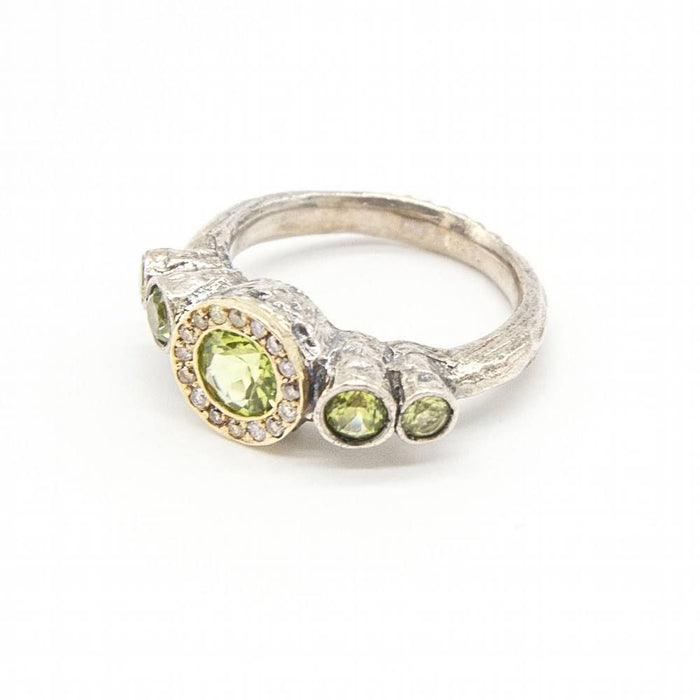 Ring aus Gelbgold, Silber und Diamanten