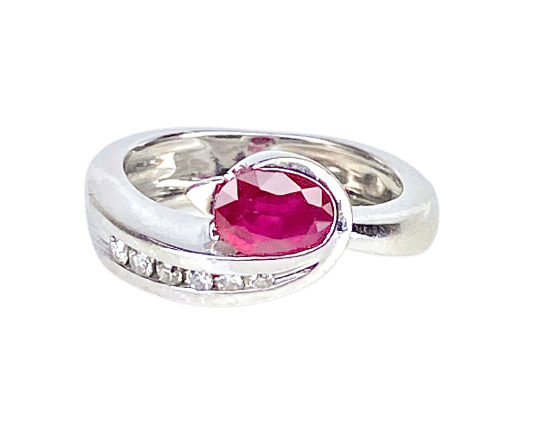 Bague 53 Bague or blanc rubis diamants 58 Facettes AB645
