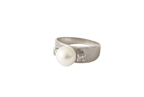 Bague 50 Bague or blanc perle et diamants 58 Facettes