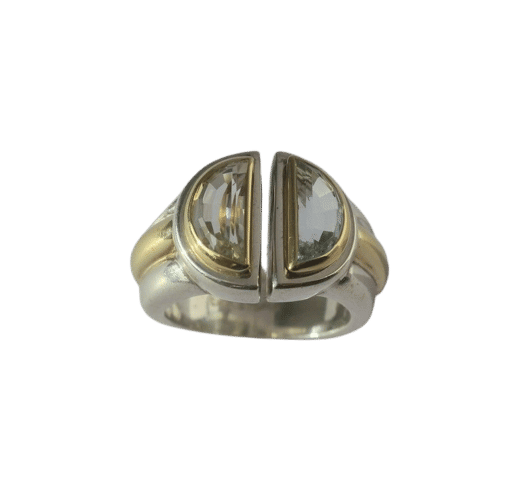 Bague 49 CHRISTOFLE - bague ‘Variations’ 1986 or jaune, argent, aigue marine 58 Facettes