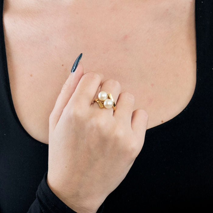 Ring Toi & Moi yellow gold pearl